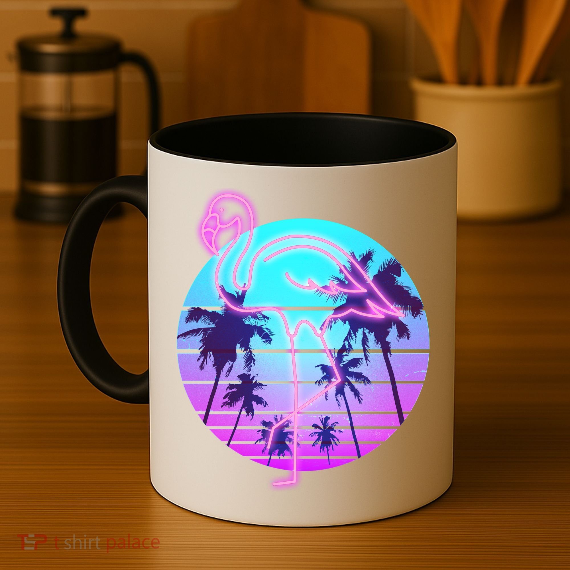 Retro Eighties 80's Neon Flamingo Emblem Coffee Mug