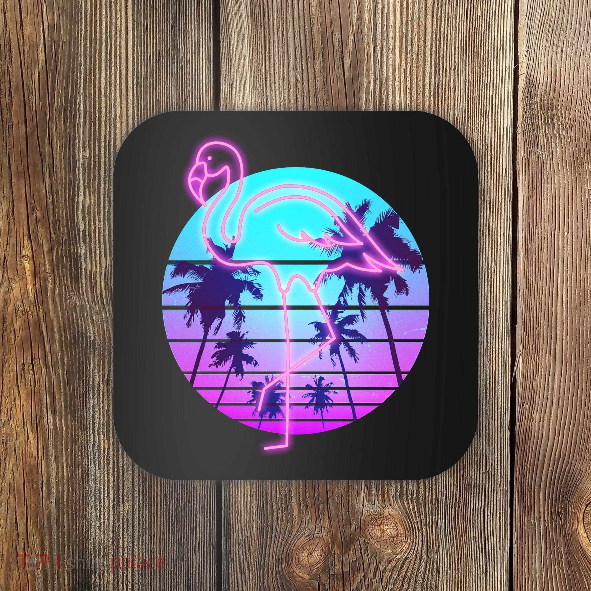 Retro Eighties 80's Neon Flamingo Emblem Coaster