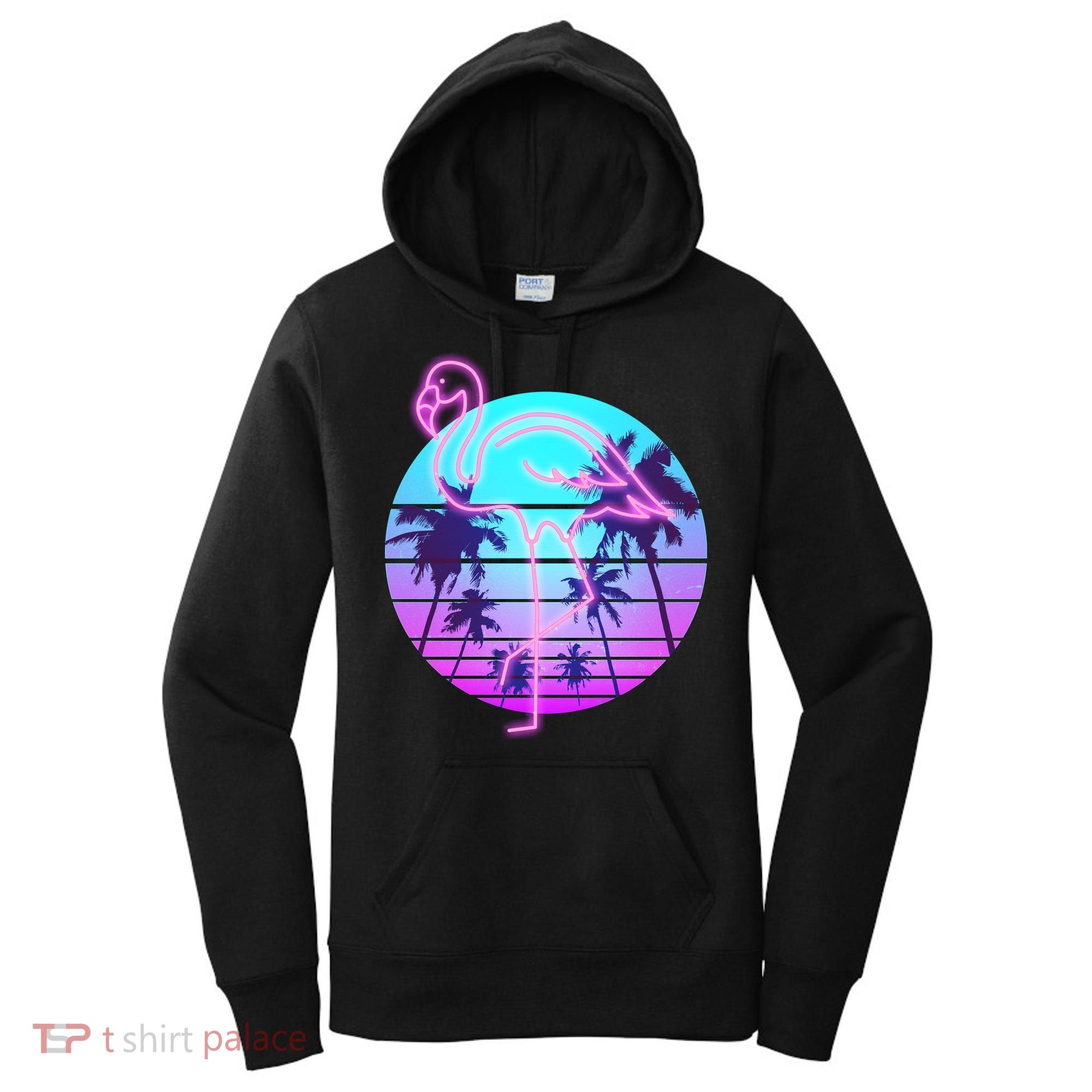 Retro Eighties 80's Neon Flamingo Emblem Women's Hoodie
