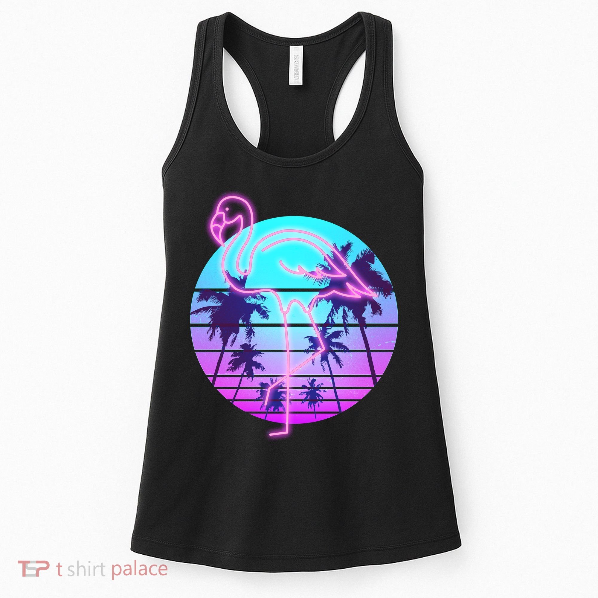 Retro Eighties 80's Neon Flamingo Emblem Women's Tank Top