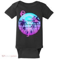Retro Eighties 80's Neon Flamingo Emblem Baby Bodysuit thumb 0