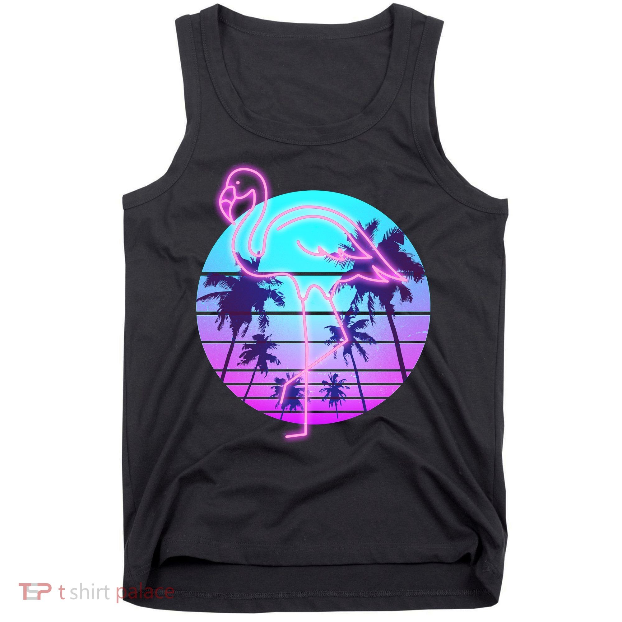 Retro Eighties 80's Neon Flamingo Emblem Tank Top
