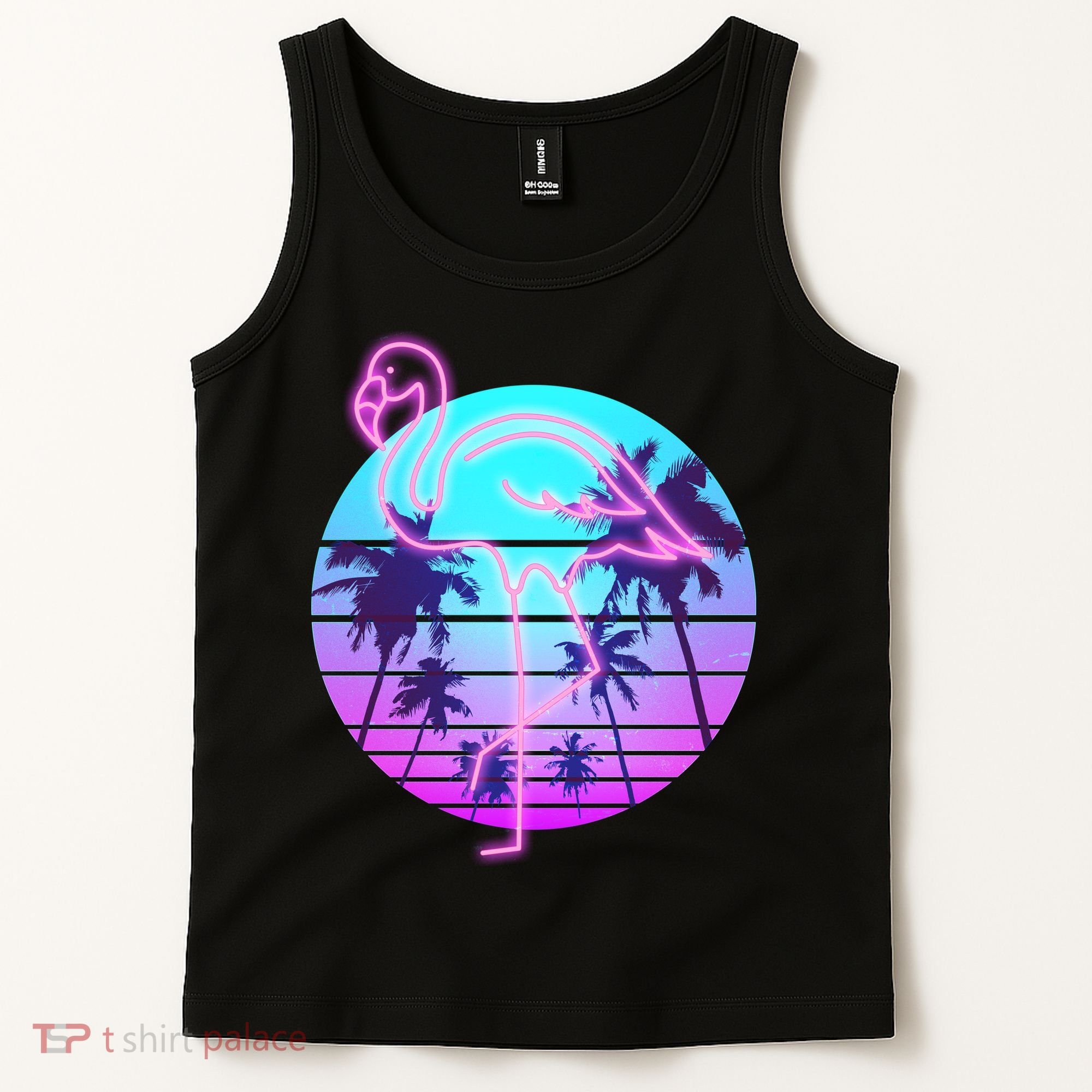 Retro Eighties 80's Neon Flamingo Emblem Tank Top
