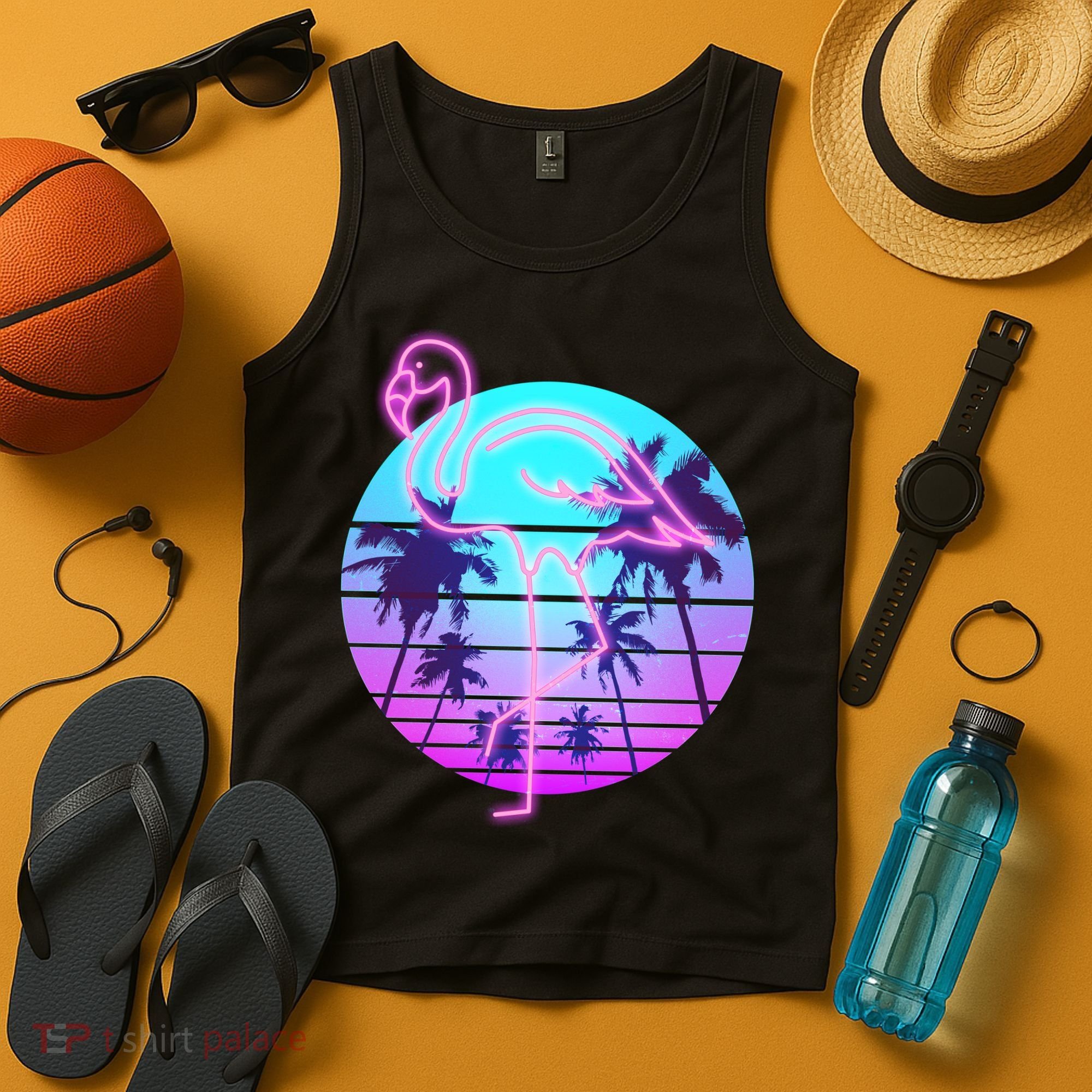 Retro Eighties 80's Neon Flamingo Emblem Tank Top