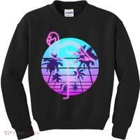 Retro Eighties 80's Neon Flamingo Emblem Kids Sweatshirt thumb 0