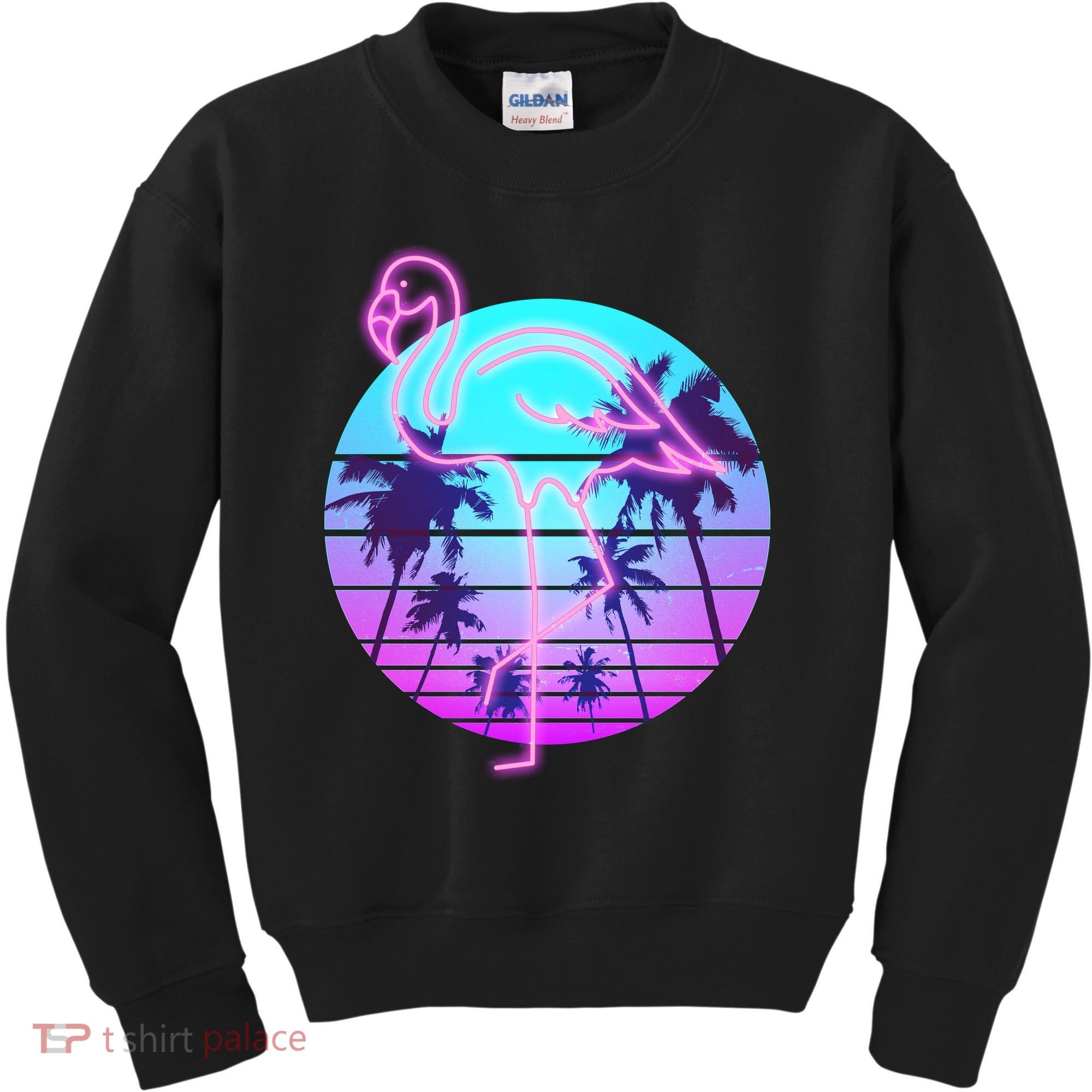 Retro Eighties 80's Neon Flamingo Emblem Kids Sweatshirt