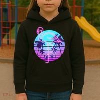 Retro Eighties 80's Neon Flamingo Emblem Kids Hoodie thumb 3