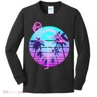 Retro Eighties 80's Neon Flamingo Emblem Kids Long Sleeve Shirt thumb 0