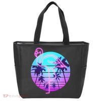 Retro Eighties 80's Neon Flamingo Emblem Tote Bag thumb 0