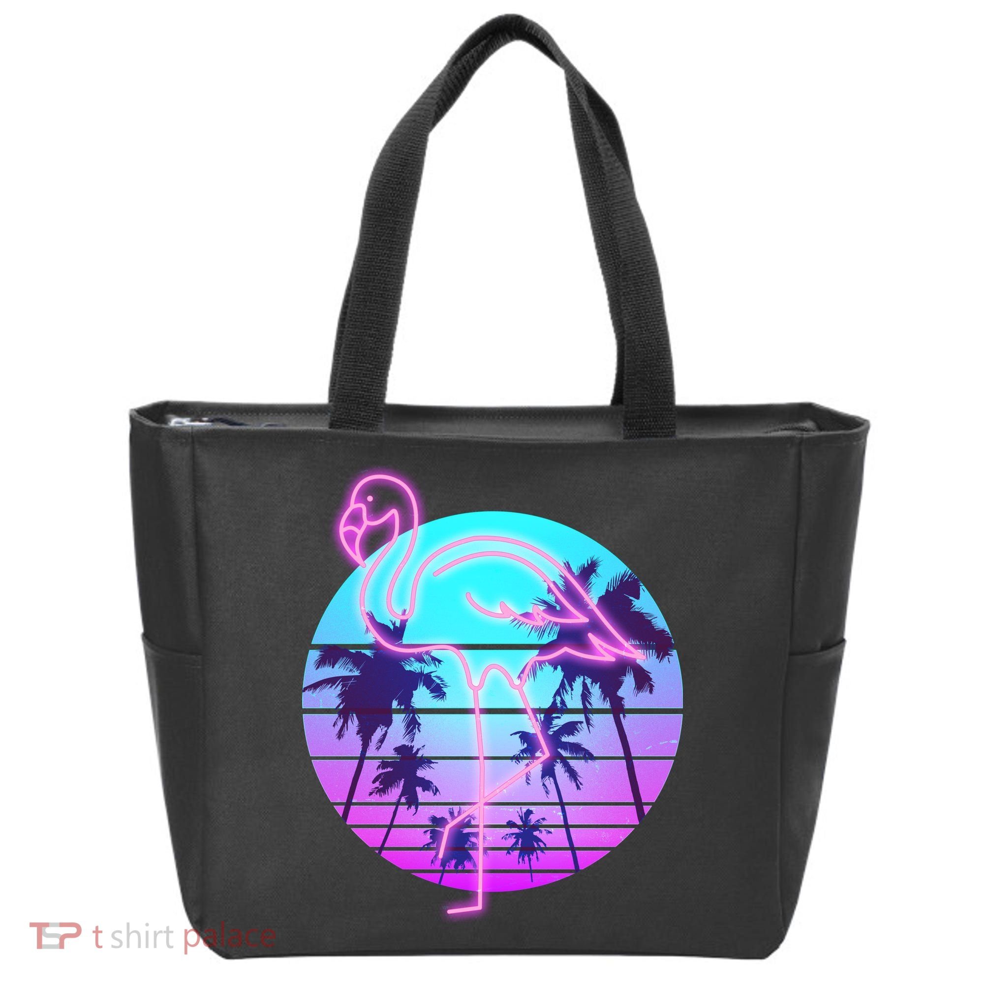 Retro Eighties 80's Neon Flamingo Emblem Tote Bag