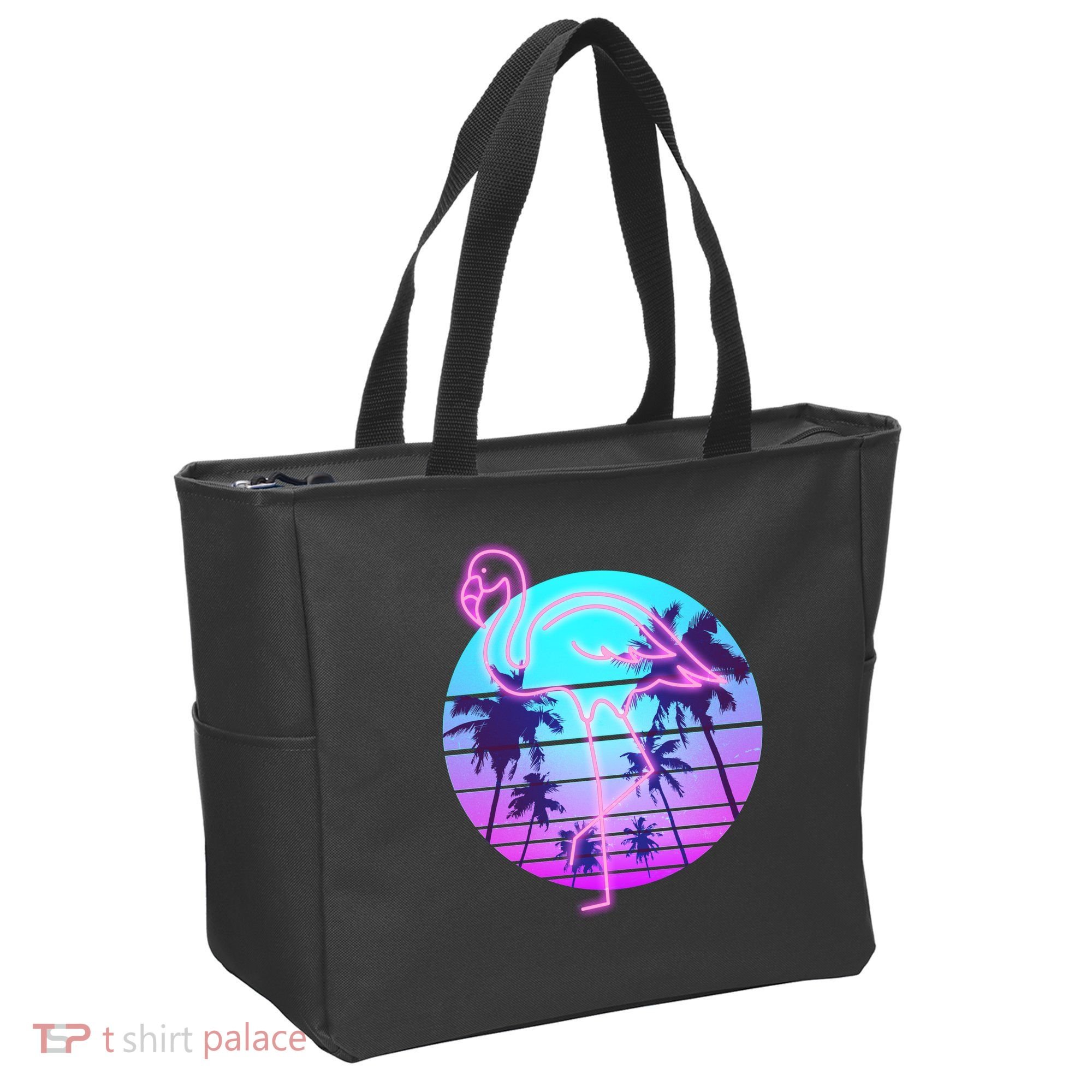 Retro Eighties 80's Neon Flamingo Emblem Tote Bag