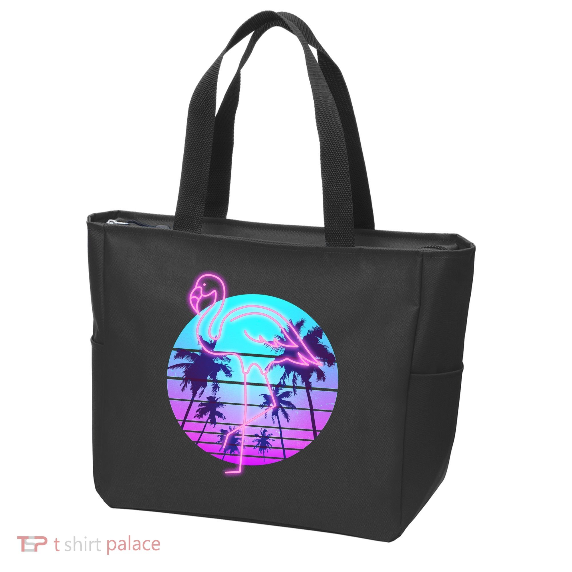 Retro Eighties 80's Neon Flamingo Emblem Tote Bag