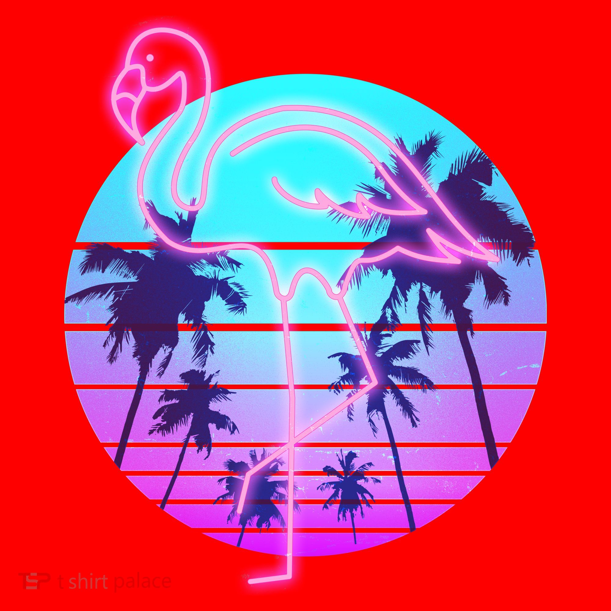 Retro Eighties 80's Neon Flamingo Emblem Santa Hat
