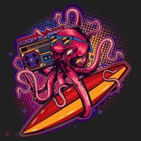 Retro Eighties 80's Surfer Octopus Women's Sweatshirt thumb 2