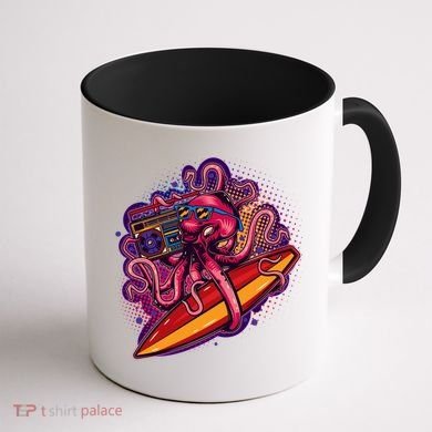 Retro Eighties 80's Surfer Octopus Coffee Mug back