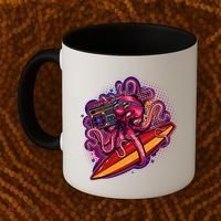 Retro Eighties 80's Surfer Octopus Coffee Mug thumb 2