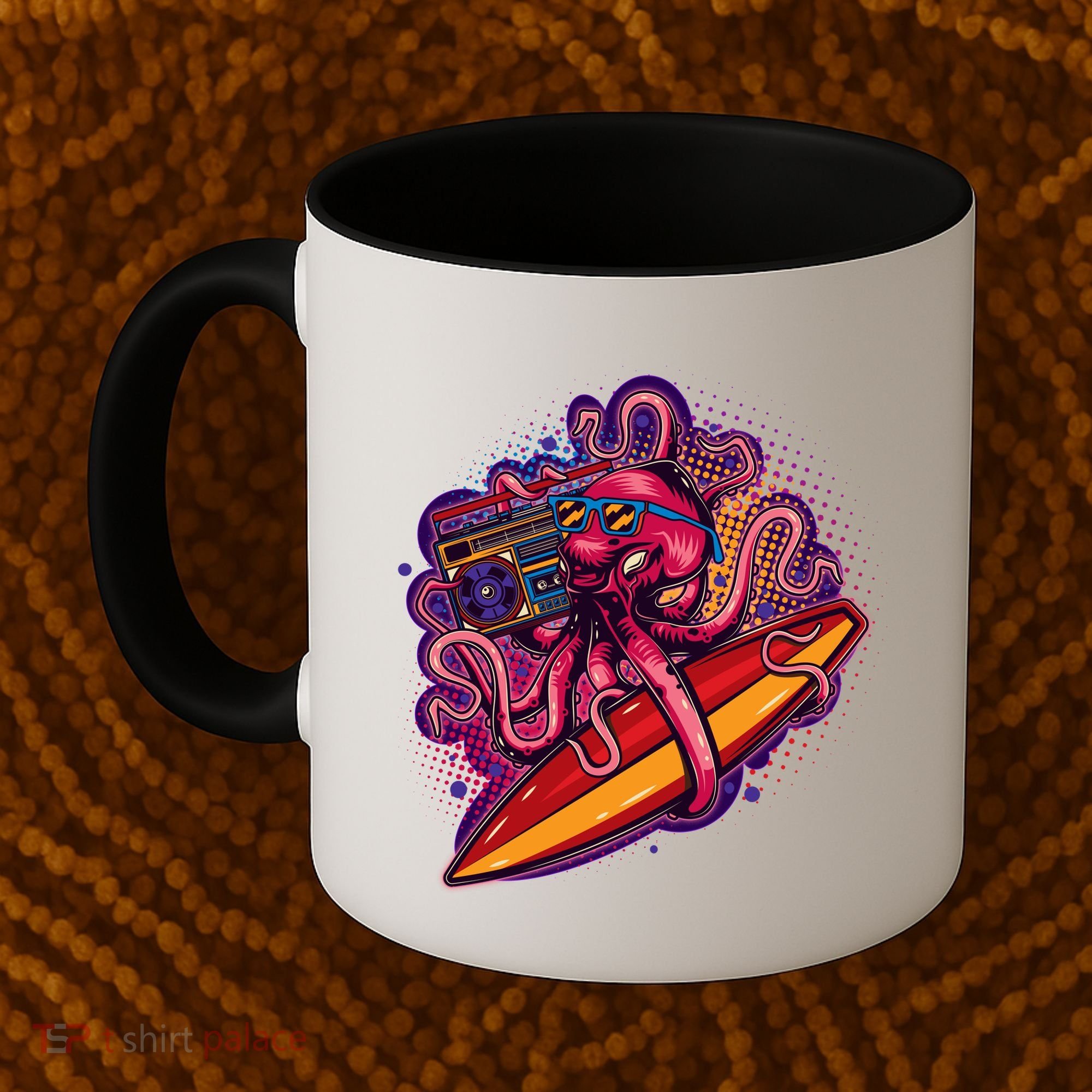 Retro Eighties 80's Surfer Octopus Coffee Mug