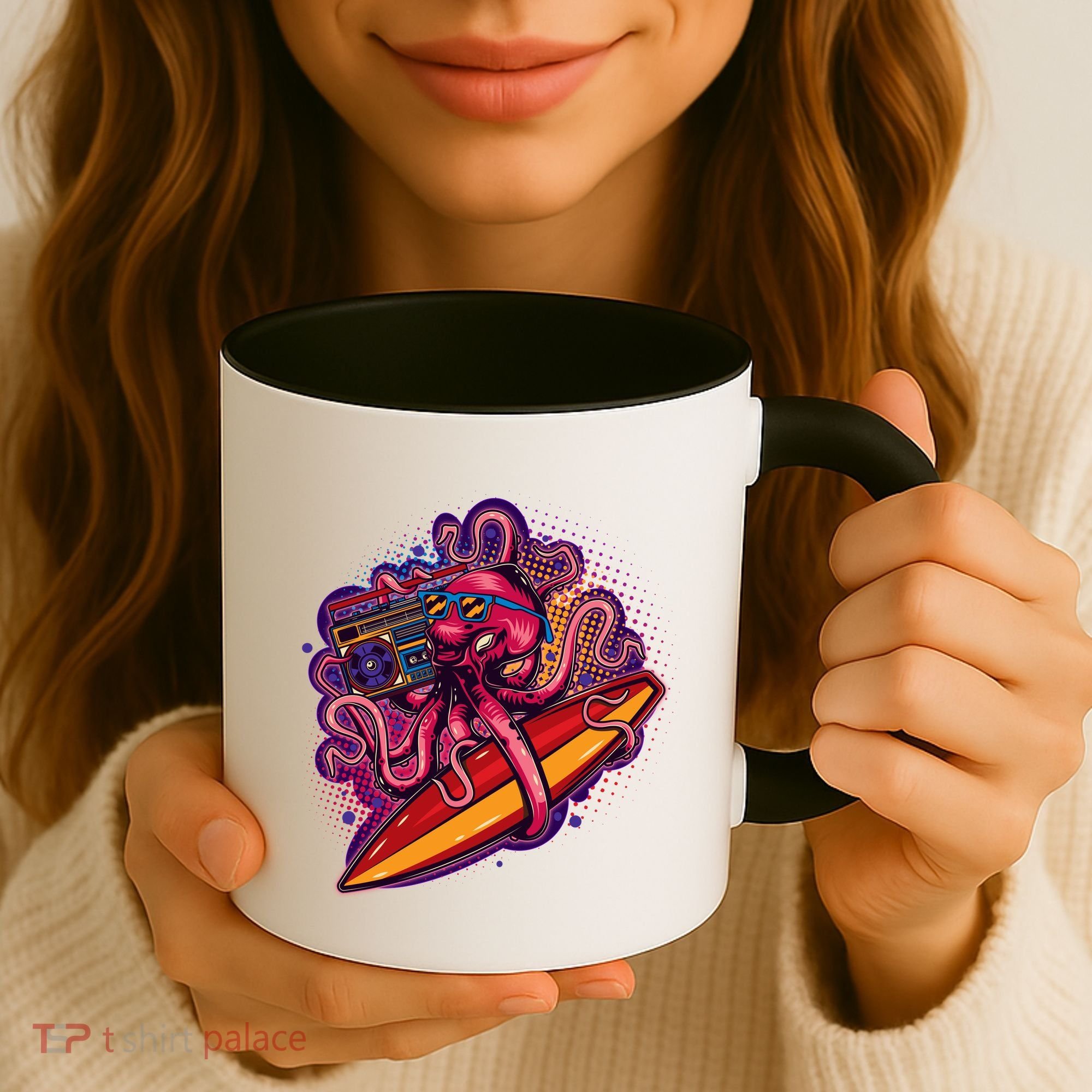 Retro Eighties 80's Surfer Octopus Coffee Mug