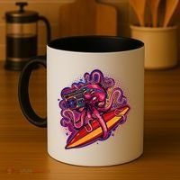 Retro Eighties 80's Surfer Octopus Coffee Mug thumb 4