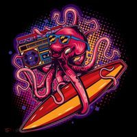 Retro Eighties 80's Surfer Octopus Women's Hoodie thumb 2