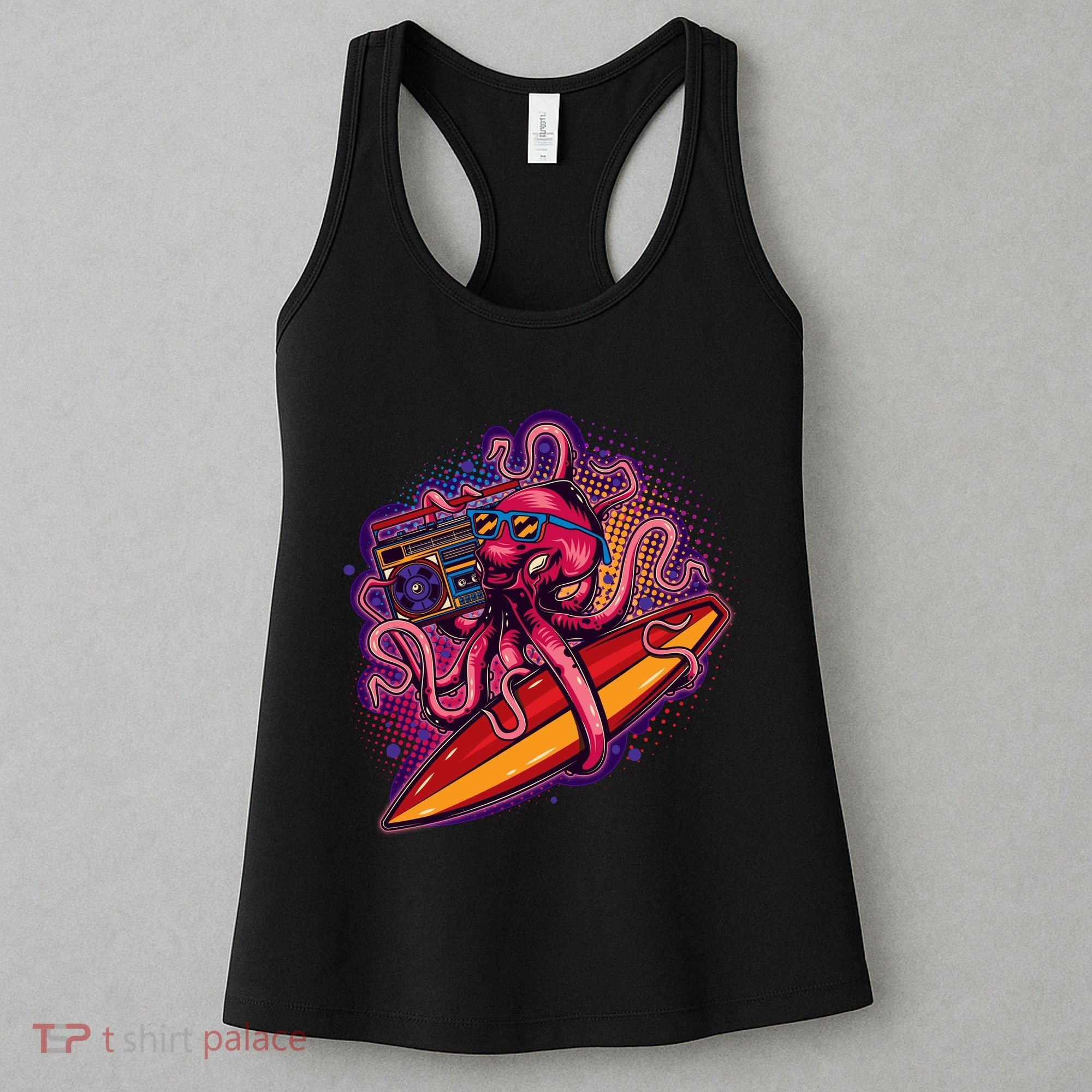 Retro Eighties 80's Surfer Octopus Women's Tank Top