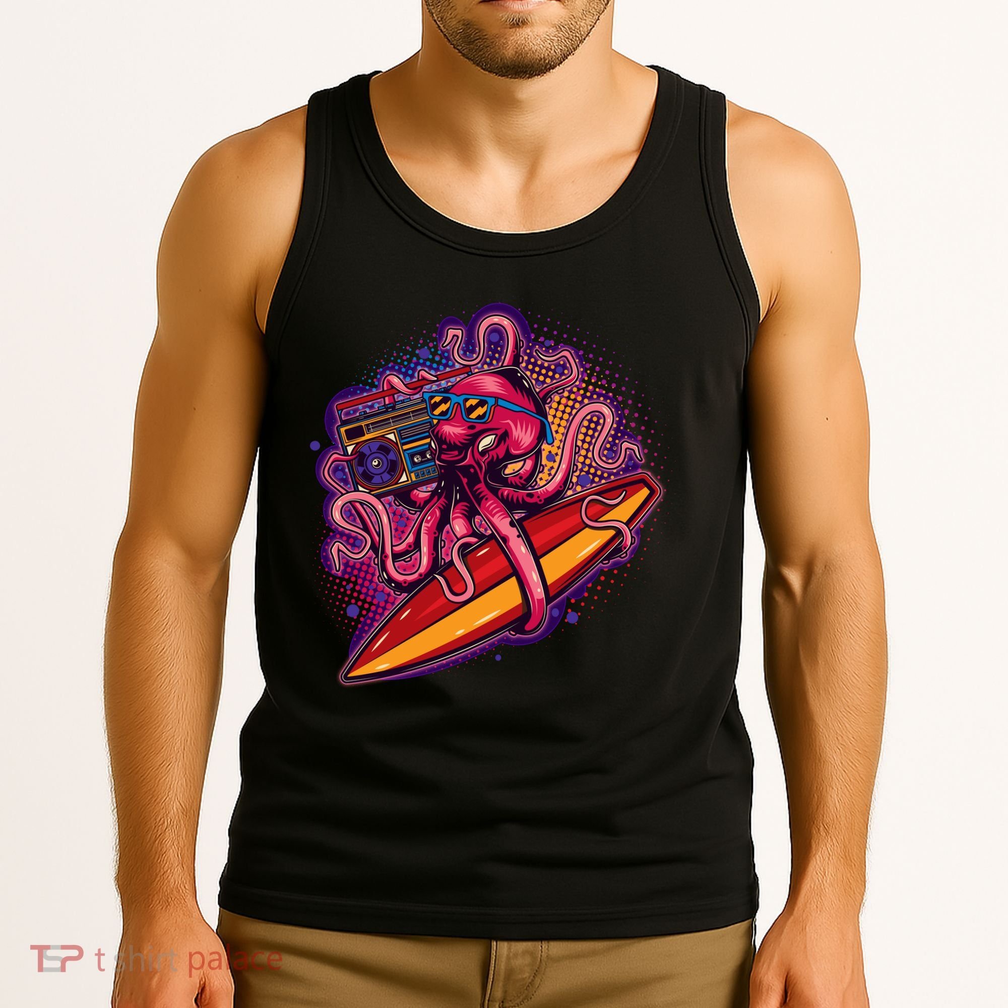 Retro Eighties 80's Surfer Octopus Tank Top
