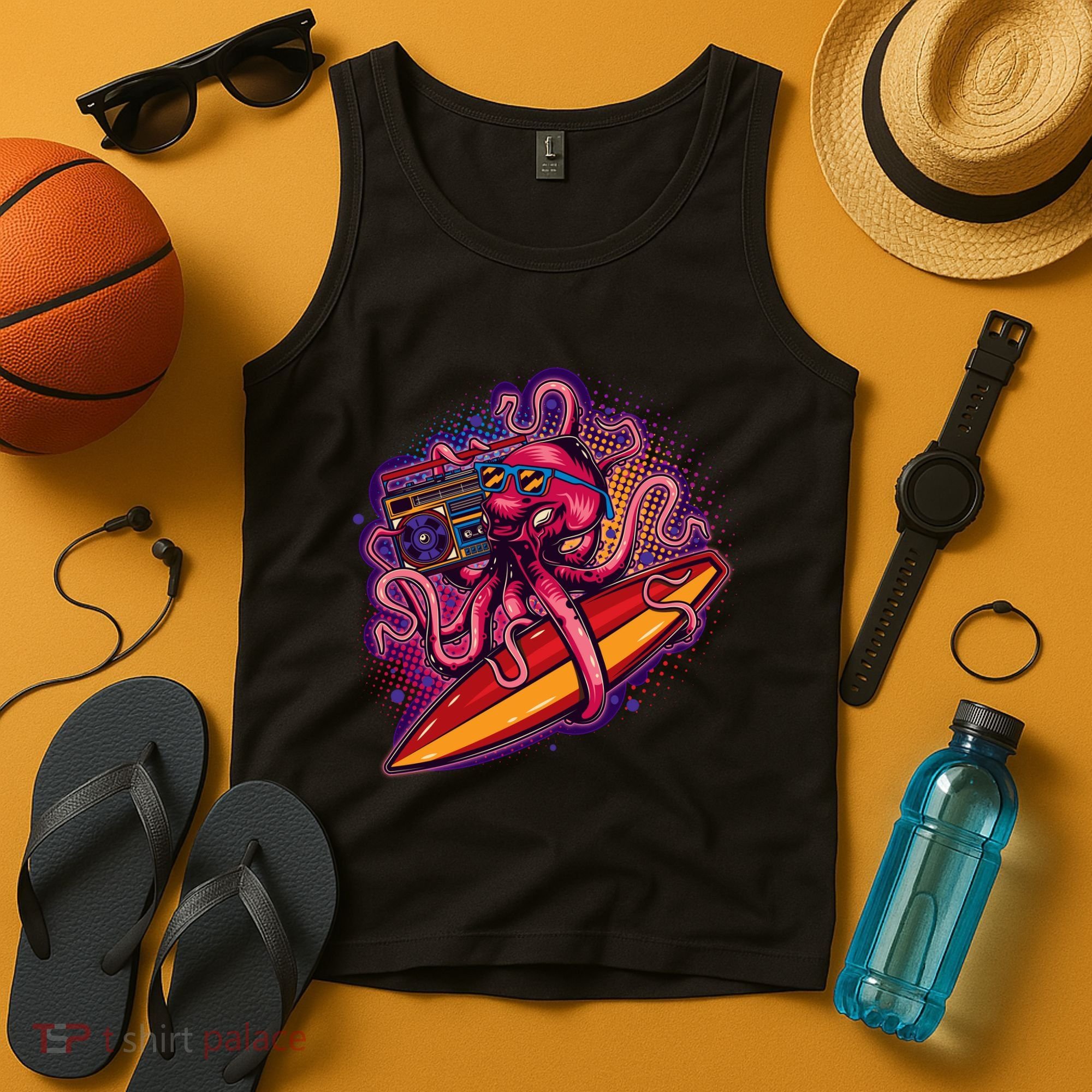 Retro Eighties 80's Surfer Octopus Tank Top