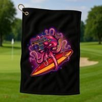 Retro Eighties 80's Surfer Octopus Golf Towel thumb 1