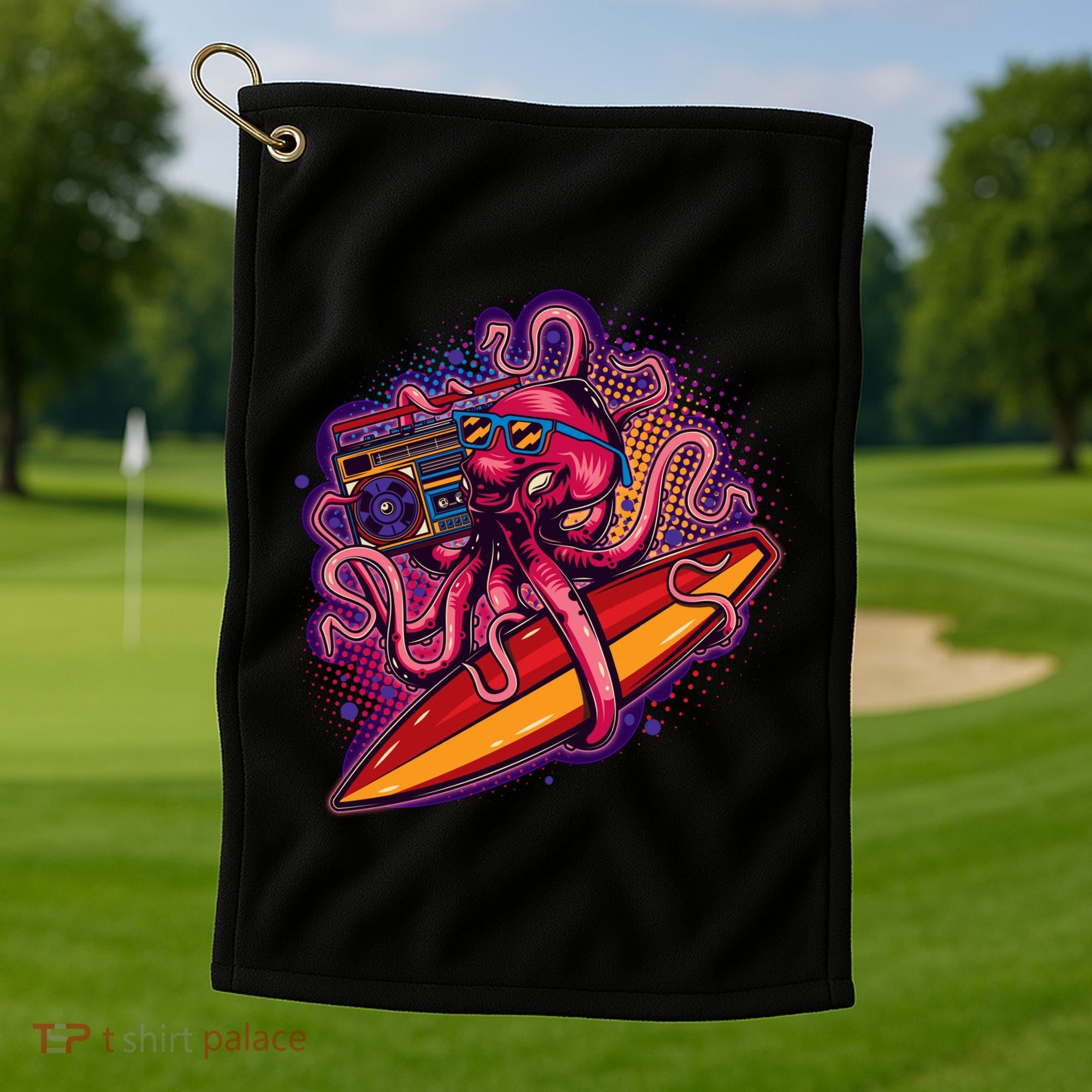 Retro Eighties 80's Surfer Octopus Golf Towel