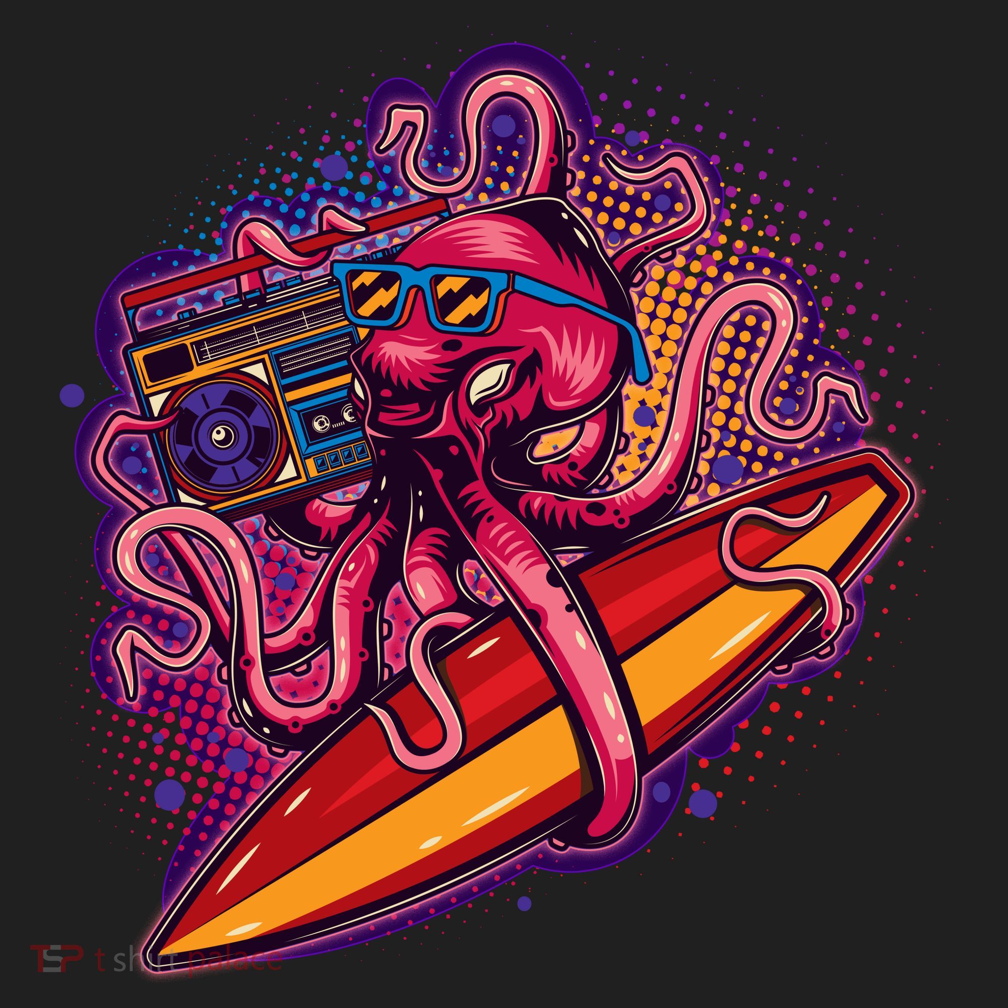 Retro Eighties 80's Surfer Octopus Golf Towel