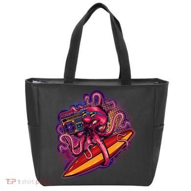 Retro Eighties 80's Surfer Octopus Tote Bag