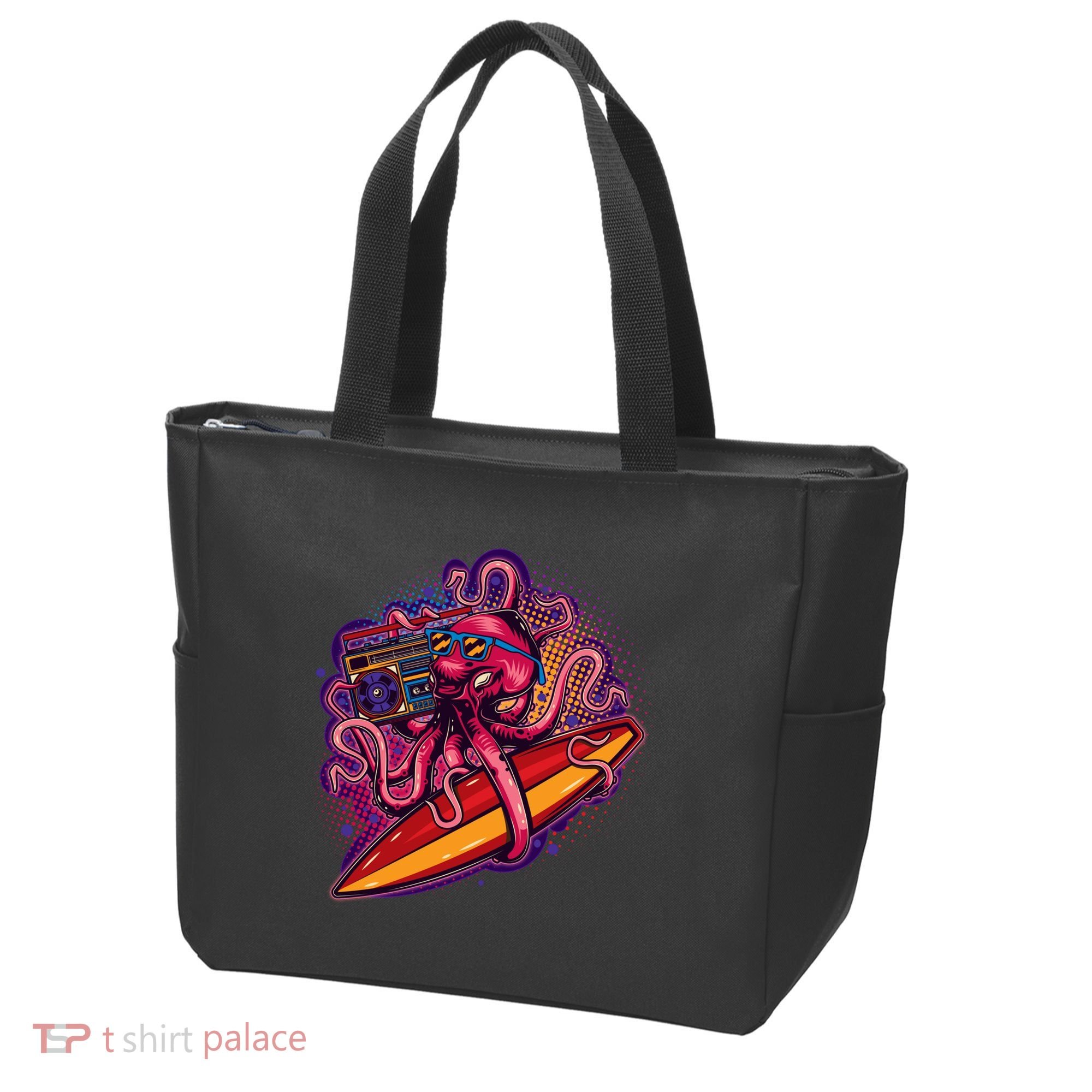 Retro Eighties 80's Surfer Octopus Tote Bag