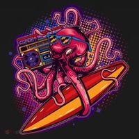 Retro Eighties 80's Surfer Octopus Tote Bag thumb 4