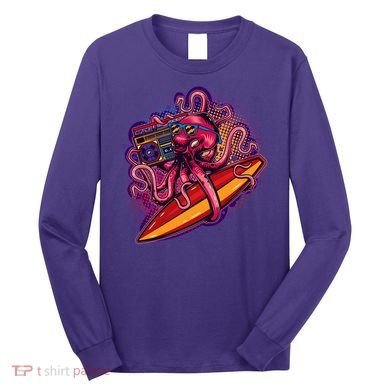 Retro Eighties 80's Surfer Octopus Long Sleeve Shirt