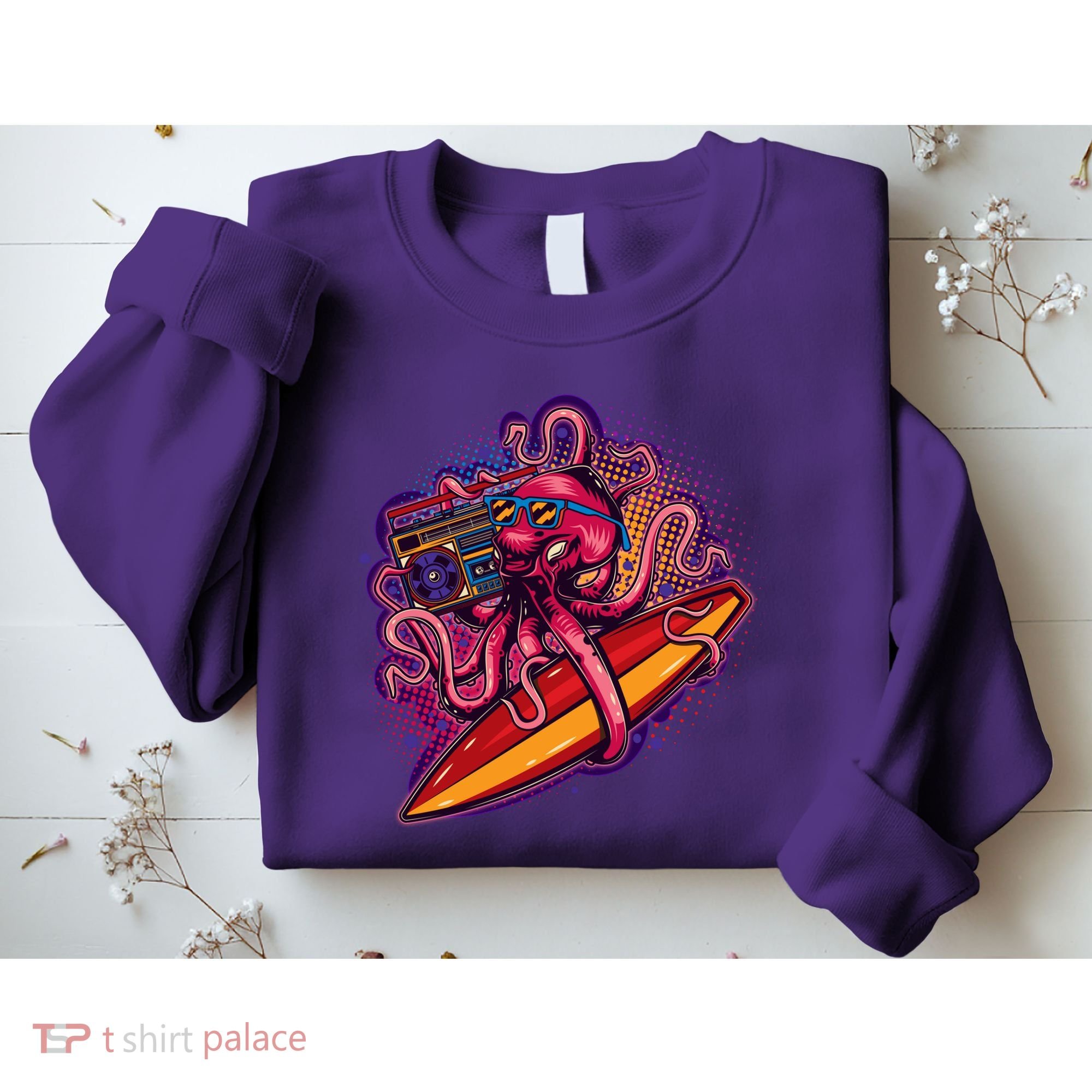 Retro Eighties 80's Surfer Octopus Sweatshirt