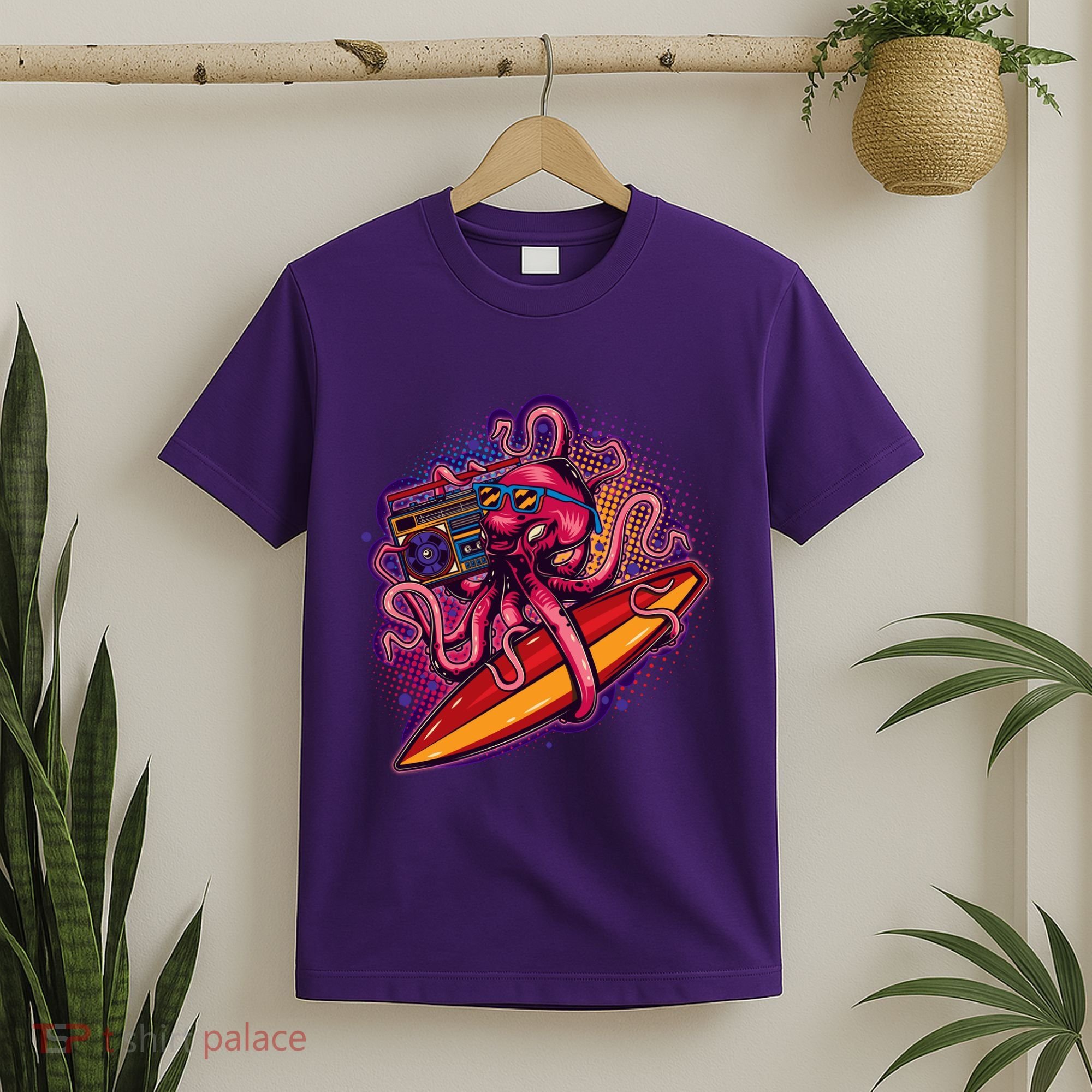 Retro Eighties 80's Surfer Octopus T-Shirt