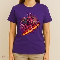 Retro Eighties 80's Surfer Octopus T-Shirt thumb 4