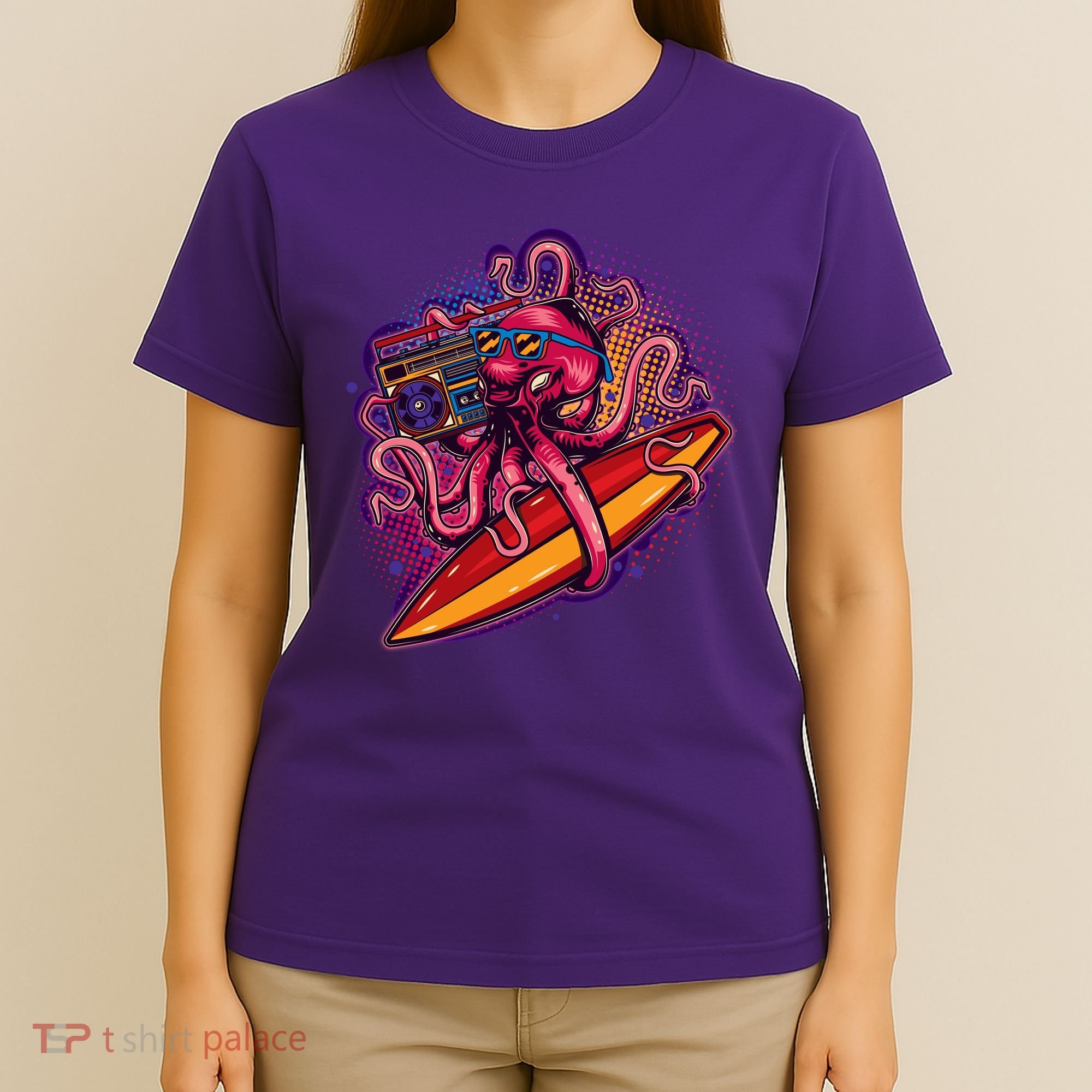 Retro Eighties 80's Surfer Octopus T-Shirt