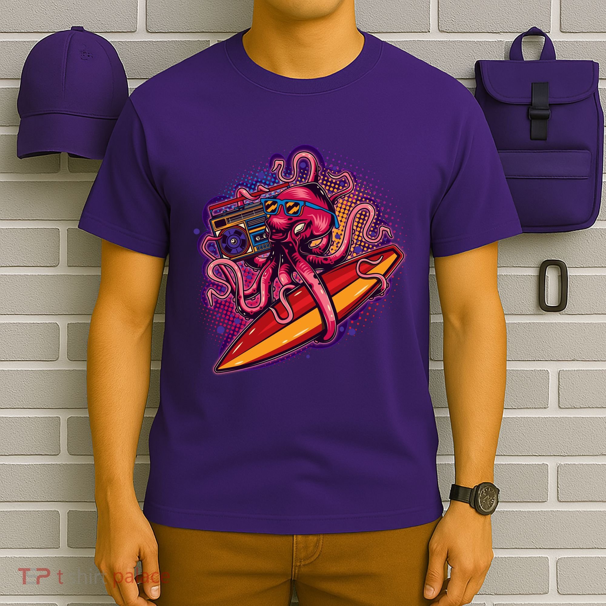 Retro Eighties 80's Surfer Octopus T-Shirt