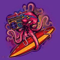 Retro Eighties 80's Surfer Octopus T-Shirt thumb 7