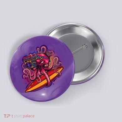 Retro Eighties 80's Surfer Octopus Button