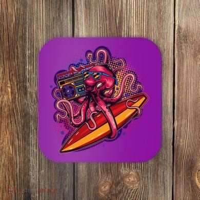 Retro Eighties 80's Surfer Octopus Coaster