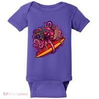 Retro Eighties 80's Surfer Octopus Baby Bodysuit thumb 0