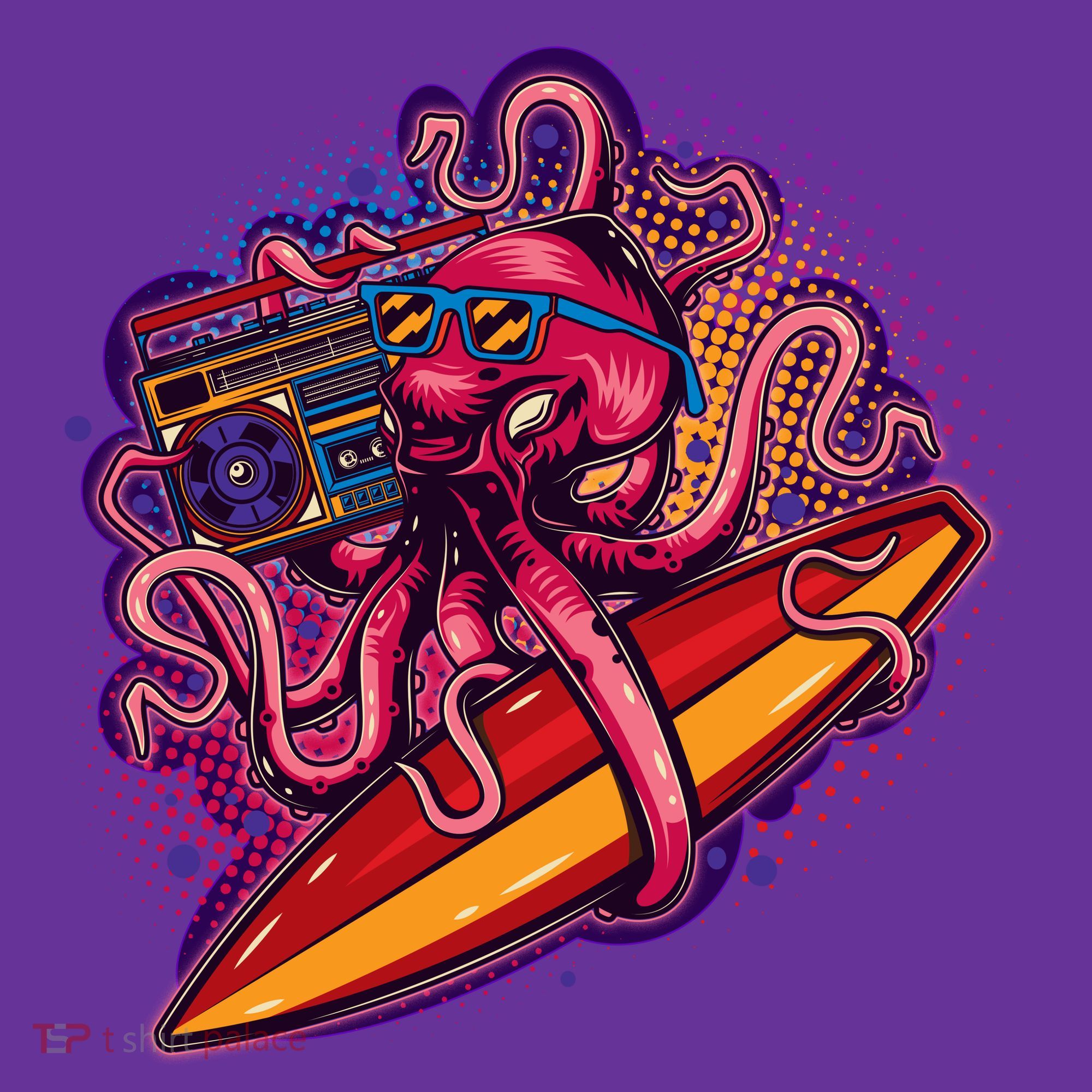 Retro Eighties 80's Surfer Octopus Toddler Hoodie