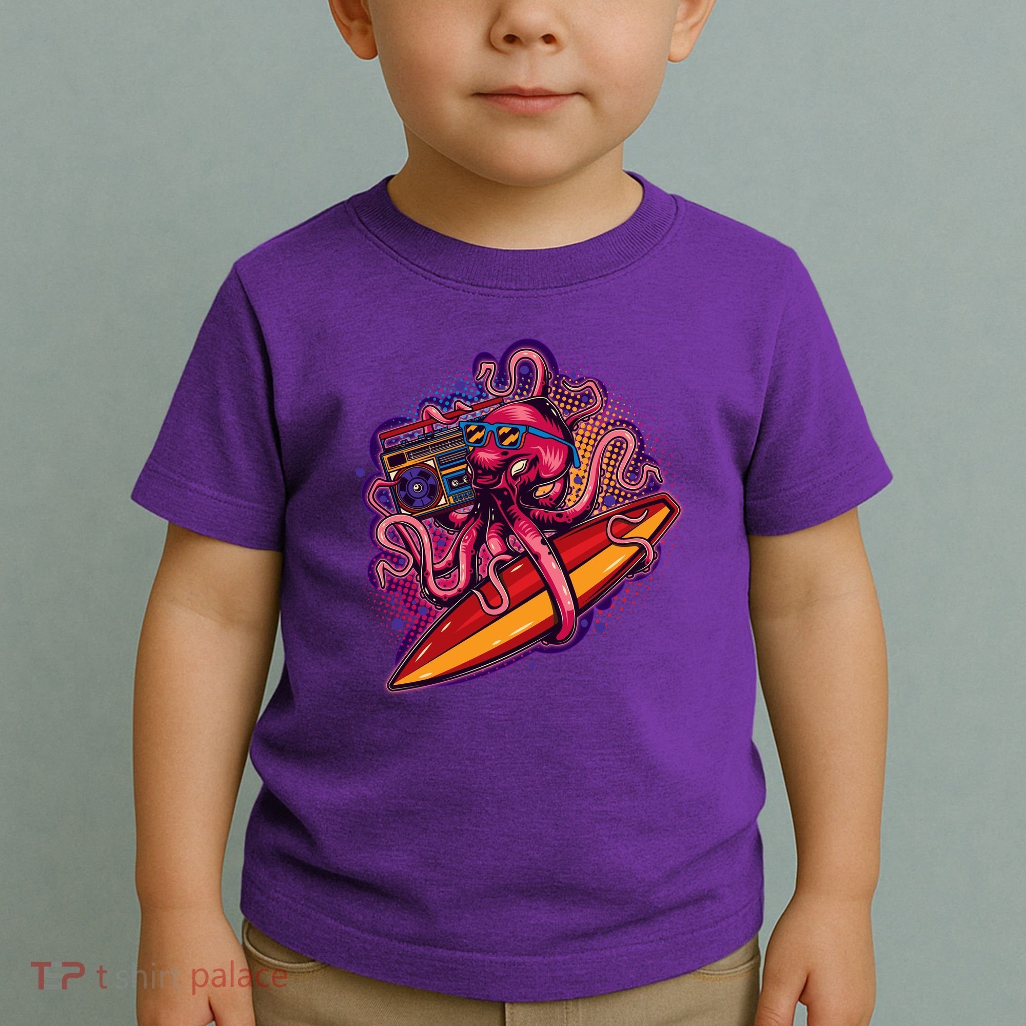 Retro Eighties 80's Surfer Octopus Toddler T-Shirt