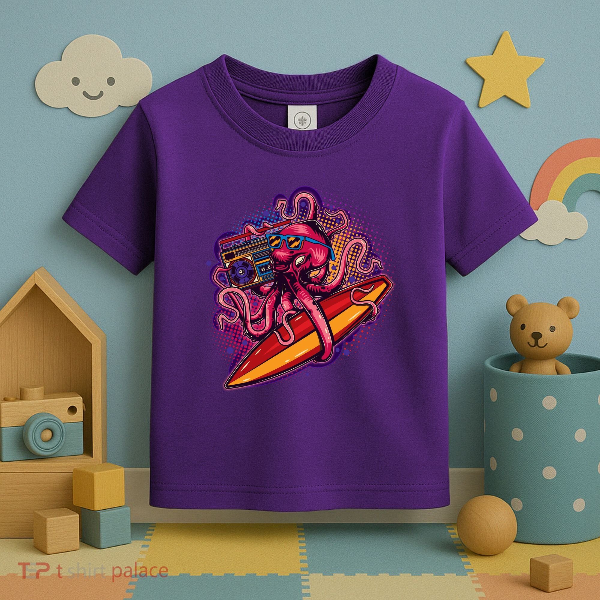 Retro Eighties 80's Surfer Octopus Toddler T-Shirt