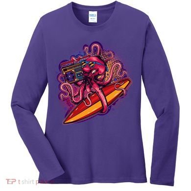Retro Eighties 80's Surfer Octopus Women's Long Sleeve Shirt
