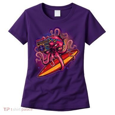 Retro Eighties 80's Surfer Octopus Women's T-Shirt