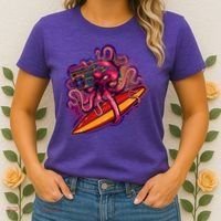 Retro Eighties 80's Surfer Octopus Women's T-Shirt thumb 2
