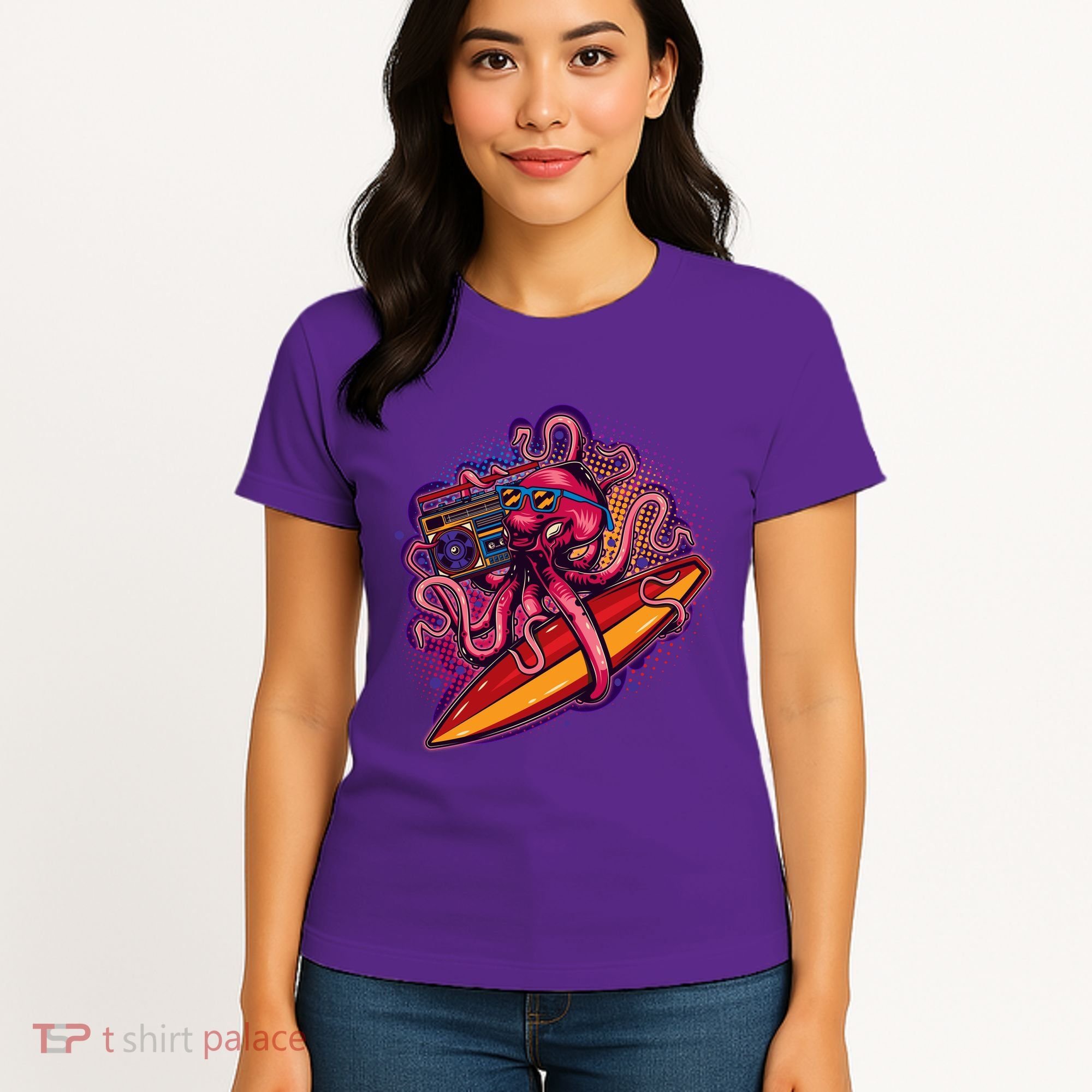 Retro Eighties 80's Surfer Octopus Women's T-Shirt